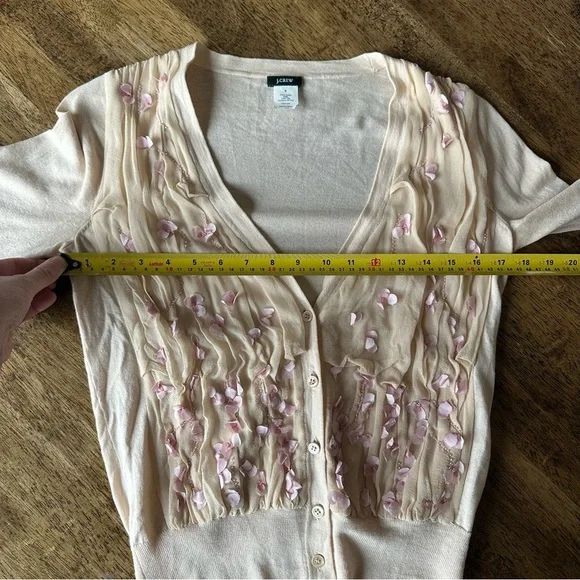 J.Crew PINK Flower Floral Rose Petal Cardigan SZ Small Michelle Obama 100% Silk - Picture 7 of 8